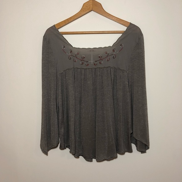 Free People Square Neck Floral Embroidered Boho Blouse - Picture 6 of 10